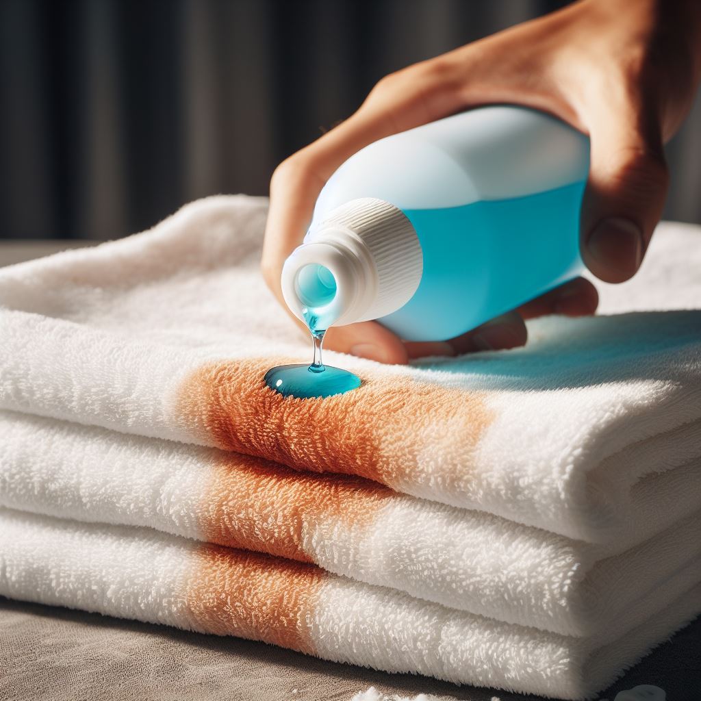 Hydrogen peroxide used on stained towels.