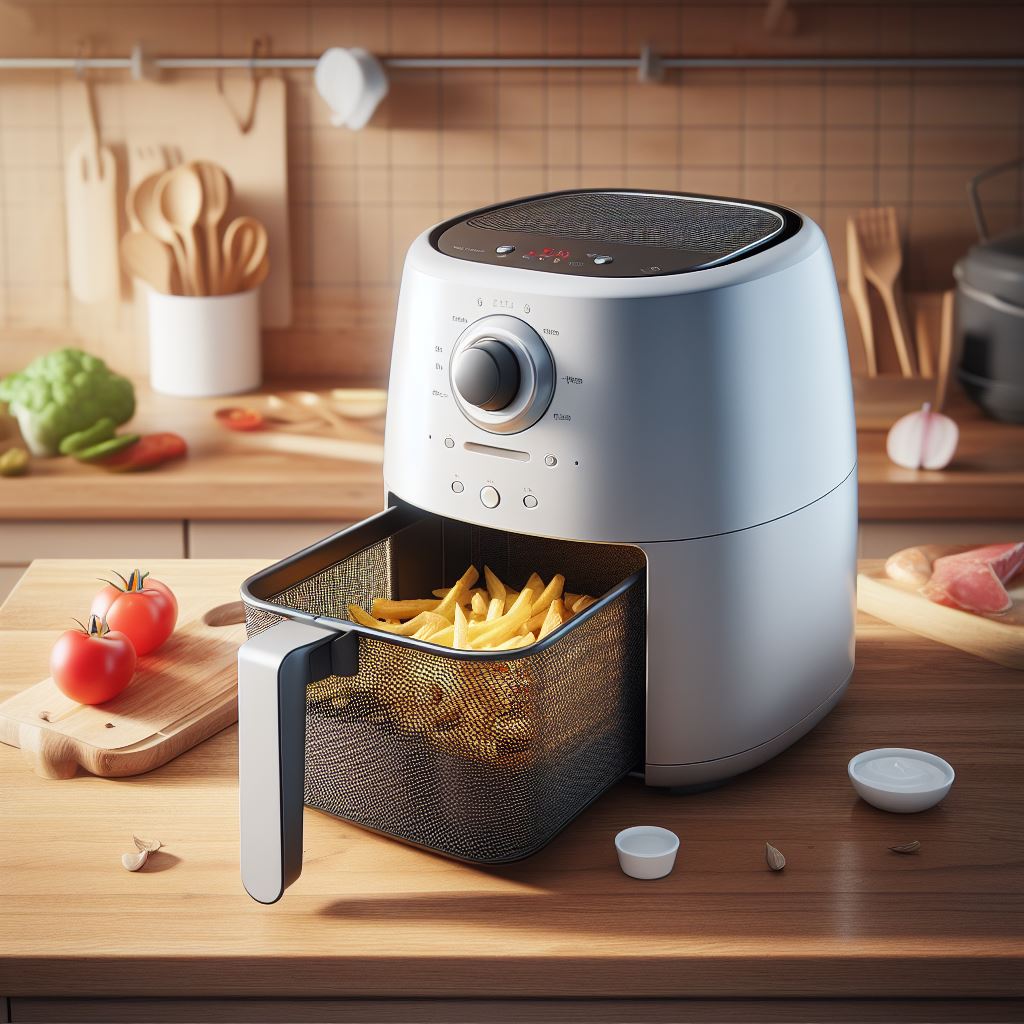 Picture of an air fryer with the basket pulled out to illustrate what it looks like.